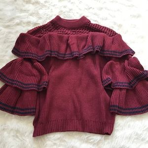 Self Portrait  Burgundy Ruffled Sweater